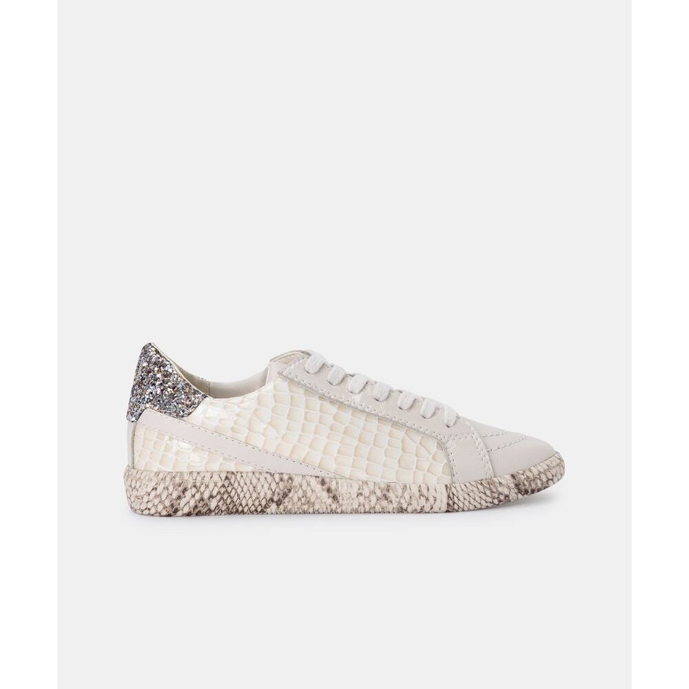 Dolce Vita Nino Eggshell Patent Croco Lace Up Sneakers